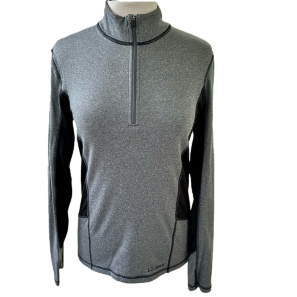 L.L. Bean Black Grey Size Small Pullover Long Sleeve 1/2 Zip Workout Gear